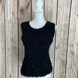 Stera Black Floral Rose-Textured Sleeveless Blouse Small